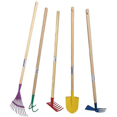 Land-Haus-Shop Kinder Gartengeräte Set, 5 Teile Besen, Spaten, Harke, Rechen, Schaufel, Spielzeug Garten Geräte massiv Land-Haus-Shop Kinder Gartengeräte Set, 5 Teile Besen, Spaten, Harke, Rechen, Schaufel, Spielzeug Garten Geräte massiv