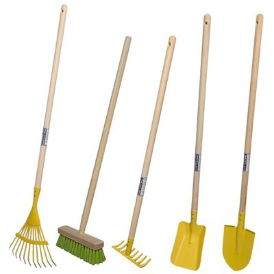 Land-Haus-Shop Kinder Gartengeräte Set, Gelb, 5-teilig mit Besen Besen, Spaten, Harke, Rechen, Schaufel, Spielzeug Garten Geräte massiv Land-Haus-Shop Kinder Gartengeräte Set, Gelb, 5-teilig mit Besen Besen, Spaten, Harke, Rechen, Schaufel, Spielzeug Garten Geräte massiv