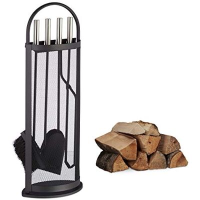 Relaxdays Kaminbesteck modern, Kamingarnitur Set 5 teilig, Stahl, mit Halter, Schaufel, Besen, Zange und Haken, schwarz Relaxdays Kaminbesteck modern, Kamingarnitur Set 5 teilig, Stahl, mit Halter, Schaufel, Besen, Zange und Haken, schwarz