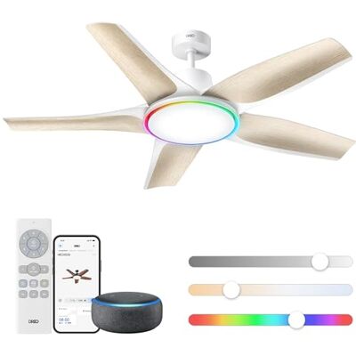 DREO Smarter Low-Profile-Deckenventilator mit Licht, 132 cm, dimmbare LED mit einstellbarer Farbtemperatur, RGB-Ambientlicht, leiser DC-Motor, einfache Montage, App- & Alexa-Steuerung, weiß DREO Smarter Low-Profile-Deckenventilator mit Licht, 132 cm, dimmbare LED mit einstellbarer Farbtemperatur, RGB-Ambientlicht, leiser DC-Motor, einfache Montage, App- & Alexa-Steuerung, weiß