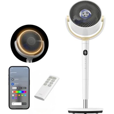 DREO Smart Standventilator mit RGB Light, 120° +120° Oszillierender Ventilator mit Fernbedienung, 20dB Leiser Bodenventilator für Schlafzimmer, 90ft, 8H Timer, Weiß DREO Smart Standventilator mit RGB Light, 120° +120° Oszillierender Ventilator mit Fernbedienung, 20dB Leiser Bodenventilator für Schlafzimmer, 90ft, 8H Timer, Weiß