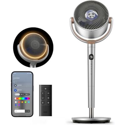 DREO Smart Standventilator mit RGB Light, 120° +120° Oszillierender Ventilator mit Fernbedienung, 20dB Leiser Bodenventilator für Schlafzimmer, 8H Timer, Silber DREO Smart Standventilator mit RGB Light, 120° +120° Oszillierender Ventilator mit Fernbedienung, 20dB Leiser Bodenventilator für Schlafzimmer, 8H Timer, Silber