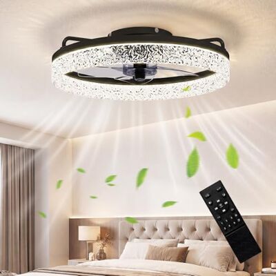 HOMCOM Deckenventilator mit Beleuchtung und Fernbedienung Ø50 cm Schwarz 40 W Dimmbare Leise LED Deckenleuchte mit Ventilator, 6 Geschwindigkeiten, Umkehrbar DC Motor, Timer HOMCOM Deckenventilator mit Beleuchtung und Fernbedienung Ø50 cm Schwarz 40 W Dimmbare Leise LED Deckenleuchte mit Ventilator, 6 Geschwindigkeiten, Umkehrbar DC Motor, Timer