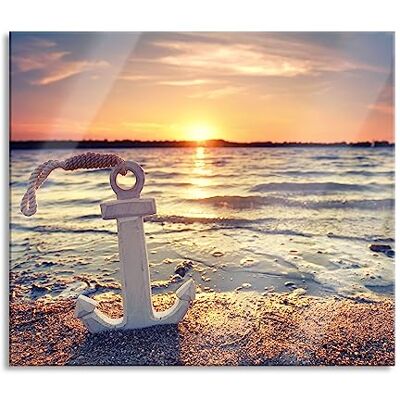 Pixxprint Anker am Ostseestrand im Sonnenuntergang Herdabdeckplatte & Spritzschutz aus Echtglas Für Herd-Kochfelder 60x52 cm Pixxprint Anker am Ostseestrand im Sonnenuntergang Herdabdeckplatte & Spritzschutz aus Echtglas Für Herd-Kochfelder 60x52 cm