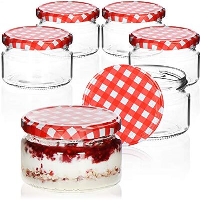 com-four ® 6x Einmachgläser mit rot/weiß kariertem Schraub-Deckel TO Ø 82 mm bis zu ca. 250 ml com-four ® 6x Einmachgläser mit rot/weiß kariertem Schraub-Deckel TO Ø 82 mm bis zu ca. 250 ml