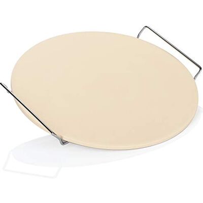 com-four ® 33cm Pizzasteinplatte mit Plattenheber, Pizza backen im Ofen com-four ® 33cm Pizzasteinplatte mit Plattenheber, Pizza backen im Ofen