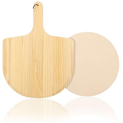 com-four ® 33cm Pizzasteinplatte mit Pizzaschieber, Pizza backen im Ofen com-four ® 33cm Pizzasteinplatte mit Pizzaschieber, Pizza backen im Ofen