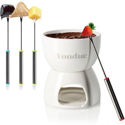 com-four ® Premium Schokoladenfondue-Set, Keramikschale mit Teelichthalter com-four ® Premium Schokoladenfondue-Set, Keramikschale mit Teelichthalter