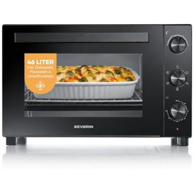 Severin Back- und Toastofen mit Umluftfunktion, inkl. Drehspieß für Fleisch, vielseitiger Heißluftofen mit 46 L Kapazität, Aufbackofen, 100-230 Grad Celsius, Timer 120 Min., 1800 W, schwarz, TO 9025 Severin Back- und Toastofen mit Umluftfunktion, inkl. Drehspieß für Fleisch, vielseitiger Heißluftofen mit 46 L Kapazität, Aufbackofen, 100-230 Grad Celsius, Timer 120 Min., 1800 W, schwarz, TO 9025