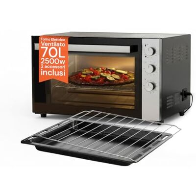 Avilia Elektrischer Ofen aus schwarzem Edelstahl, 2500 W, 70 l, ideal zum Kochen und Erhitzen von Braten, Pizzen und großen Mengen von Lebensmitteln – Temperatur bis 320 ° mit Umluftfunktion Avilia Elektrischer Ofen aus schwarzem Edelstahl, 2500 W, 70 l, ideal zum Kochen und Erhitzen von Braten, Pizzen und großen Mengen von Lebensmitteln – Temperatur bis 320 ° mit Umluftfunktion