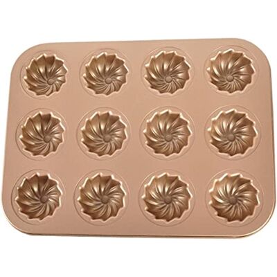 DUO Goldene 12-Cavity-Spiralform-Backgeschirrbackpfanne for Ofen for Kohlenstoffstahl DIY Gebäckbrotkuchenformendicke 4 mm DUO Goldene 12-Cavity-Spiralform-Backgeschirrbackpfanne for Ofen for Kohlenstoffstahl DIY Gebäckbrotkuchenformendicke 4 mm
