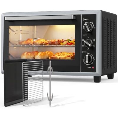 HOMCOM 32-L-Minibackofen mit Umluft, Drehspieß, Vorheizen, 1500 W Elektrischer Minibackofen, einstellbare Temperatur von 90–230 °C, kompakter Backofen mit 60-Min.-Timer HOMCOM 32-L-Minibackofen mit Umluft, Drehspieß, Vorheizen, 1500 W Elektrischer Minibackofen, einstellbare Temperatur von 90–230 °C, kompakter Backofen mit 60-Min.-Timer