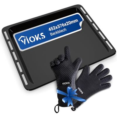 VIOKS Backen Zubehör Set Backblech 452 x 376 x 20 mm Ersatz für Whirlpоol 481010657929 Backblech Tief & 2x Backofen Handschuhe mit Backofen Blech Ofen VIOKS Backen Zubehör Set Backblech 452 x 376 x 20 mm Ersatz für Whirlpоol 481010657929 Backblech Tief & 2x Backofen Handschuhe mit Backofen Blech Ofen