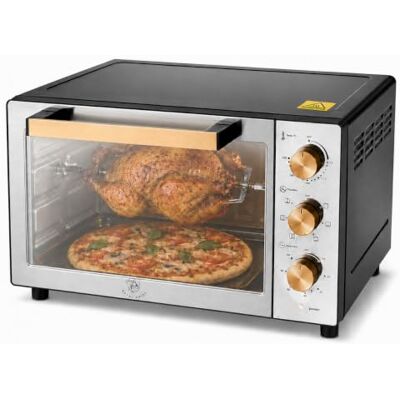 ROYAL SWISS Mini Backofen 60 L 1900 W, Freistehender Konvektionsofen XL mit Umluft, Drehspieß, Grillfunktion, 7 Programme, Timer 60 Min, 70-230°C, Pizza Blech, Rost und Zubehör, Schwarz ROYAL SWISS Mini Backofen 60 L 1900 W, Freistehender Konvektionsofen XL mit Umluft, Drehspieß, Grillfunktion, 7 Programme, Timer 60 Min, 70-230°C, Pizza Blech, Rost und Zubehör, Schwarz