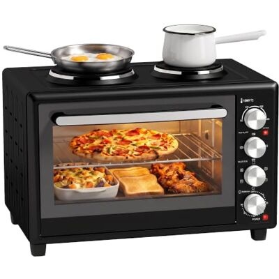 HOMCOM Mini Backofen mit Umluft 2 Kochplatten und Drehspieß, 36L, 90-230℃ Minibackofen, Mini Ofen, 2850 W, mit 60-Min.-Timer, Backblech, Grillrost, Innenbeleuchtung, Doppelwandige Tür HOMCOM Mini Backofen mit Umluft 2 Kochplatten und Drehspieß, 36L, 90-230℃ Minibackofen, Mini Ofen, 2850 W, mit 60-Min.-Timer, Backblech, Grillrost, Innenbeleuchtung, Doppelwandige Tür