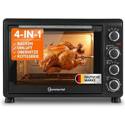 Sommertal Minibackofen 30L 1500W, Drehspieß, Umluft, 100-230°C, 60min Hähnchengrill, Backen, Grillen & Pizza, Timer, Campingbackofen, Tischbackofen, Pizzaofen & Toasterofen, inkl. Zubehör Sommertal Minibackofen 30L 1500W, Drehspieß, Umluft, 100-230°C, 60min Hähnchengrill, Backen, Grillen & Pizza, Timer, Campingbackofen, Tischbackofen, Pizzaofen & Toasterofen, inkl. Zubehör
