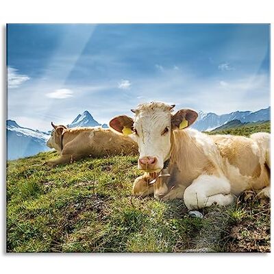 Pixxprint Simmentaler Kühe vor Schweizer Alpen Herdabdeckplatte & Spritzschutz aus Echtglas Für Herd-Kochfelder 60x52 cm Pixxprint Simmentaler Kühe vor Schweizer Alpen Herdabdeckplatte & Spritzschutz aus Echtglas Für Herd-Kochfelder 60x52 cm