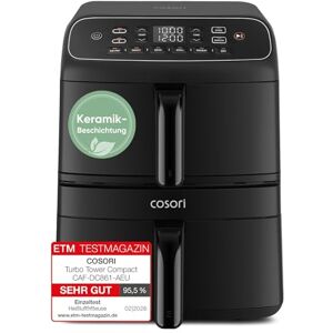 COSORI Airfryer Turbo Tower Compact Heißluftfritteuse 2 Kammern Keramikbeschichtung 8.6L Double Stack mit mehreren Lüfterstufen 2700W Schwarz DC861 COSORI Airfryer Turbo Tower Compact Heißluftfritteuse 2 Kammern Keramikbeschichtung 8.6L Double Stack mit mehreren Lüfterstufen 2700W Schwarz DC861