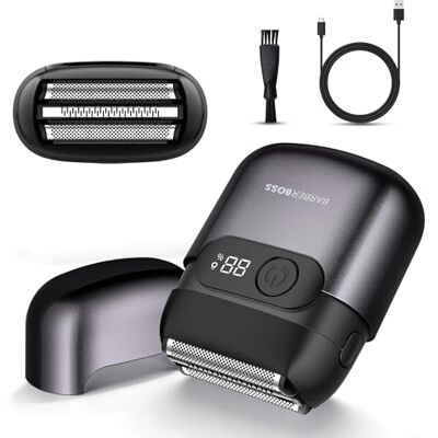 BARBERBOSS Kompakter Rasierer Herren, Elektrischer Folienrasierer Elektrorasierer für Männer, Magnetischer Klingenkopf, Reiserasierer für Männer (Schwarz Metallic) BARBERBOSS Kompakter Rasierer Herren, Elektrischer Folienrasierer Elektrorasierer für Männer, Magnetischer Klingenkopf, Reiserasierer für Männer (Schwarz Metallic)