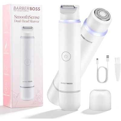 BARBERBOSS 2-in-1 Damenrasierer für Frauen, Bikini- & Gesichtshaarentferner, Doppelkopf Körper- und Gesichtstrimmer (Weiß) BARBERBOSS 2-in-1 Damenrasierer für Frauen, Bikini- & Gesichtshaarentferner, Doppelkopf Körper- und Gesichtstrimmer (Weiß)