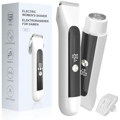 SURFOU Rasierer Damen, 2-in-1 Elektrorasierer für Gesicht und Intimbereich Mit Doppelkopf und Digitalanzeige, USB-C wiederaufladbar, Nass/Trocken, IPX7 wasserdicht für Beine und Bikinizone, Weiß SURFOU Rasierer Damen, 2-in-1 Elektrorasierer für Gesicht und Intimbereich Mit Doppelkopf und Digitalanzeige, USB-C wiederaufladbar, Nass/Trocken, IPX7 wasserdicht für Beine und Bikinizone, Weiß