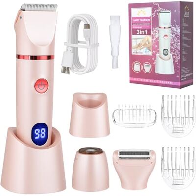 Cozary Damenrasierer Elektrisch 3-in-1 für Frauen Bikini Trimmer für Körper Scham und Nase, Wasserdicht, Nass- und Trockengebrauch, Wiederaufladbar, LCD-Display Cozary Damenrasierer Elektrisch 3-in-1 für Frauen Bikini Trimmer für Körper Scham und Nase, Wasserdicht, Nass- und Trockengebrauch, Wiederaufladbar, LCD-Display