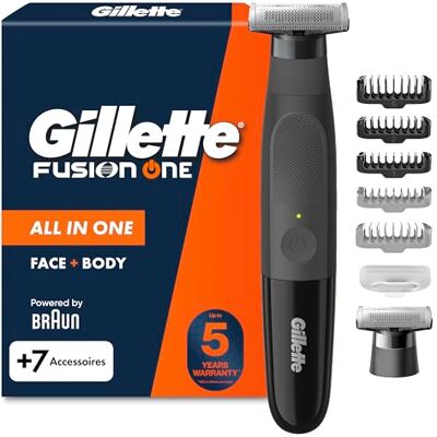 Gillette Fusion One Hybrid Rasierer Herren Elektrisch, Schwarz Barttrimmer, Körperrasierer, Bodygroom, Wasserdichter Trimmer, Inkl. 3 Kammaufsätze, 2 Körperkamme Und Präzisions-Pivotkopf Gillette Fusion One Hybrid Rasierer Herren Elektrisch, Schwarz Barttrimmer, Körperrasierer, Bodygroom, Wasserdichter Trimmer, Inkl. 3 Kammaufsätze, 2 Körperkamme Und Präzisions-Pivotkopf