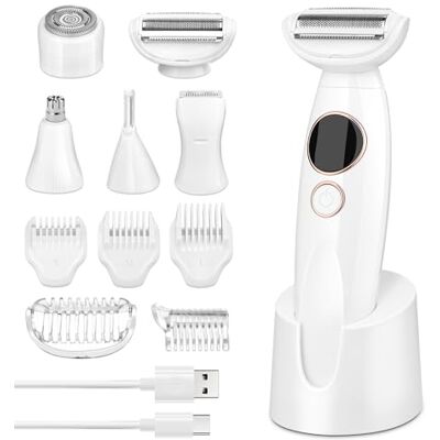 GlasFlength Elektrischer Rasierer Damen, 5-in-1 Damenrasierer Elektrisch Nass und Trockengebrauch Trimmer Damen IPX5 Wasserdicht USB Aufladung Haartrimmer Intimbereich für Gesicht Achseln Bikinizone GlasFlength Elektrischer Rasierer Damen, 5-in-1 Damenrasierer Elektrisch Nass und Trockengebrauch Trimmer Damen IPX5 Wasserdicht USB Aufladung Haartrimmer Intimbereich für Gesicht Achseln Bikinizone