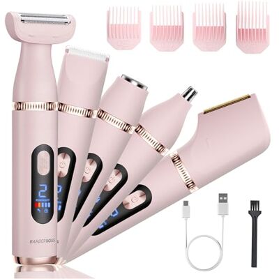 BARBERBOSS 5-in-1 Elektrorasierer Damen, Damenrasierer mit Bikini Trimmer, Gesichtsrasierer, Nasen- & Ohrentrimmer, Dual-Speed mit LED-Anzeige, 4 Führungskämme (Rosa, Champagner-gold) BARBERBOSS 5-in-1 Elektrorasierer Damen, Damenrasierer mit Bikini Trimmer, Gesichtsrasierer, Nasen- & Ohrentrimmer, Dual-Speed mit LED-Anzeige, 4 Führungskämme (Rosa, Champagner-gold)