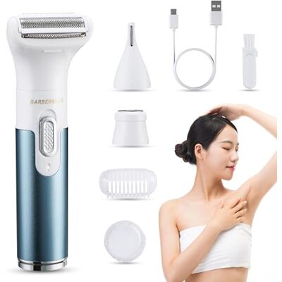 BARBERBOSS 3-in-1 Elektrorasierer für Damen, elektrischer Rasierer für Frauen, schmerzfrei, tragbar, wiederaufladbar, für Gesicht, Arm, Bein, Achselhöhle und Bikini, Haarentfernungs-Trimmer QR-8082 BARBERBOSS 3-in-1 Elektrorasierer für Damen, elektrischer Rasierer für Frauen, schmerzfrei, tragbar, wiederaufladbar, für Gesicht, Arm, Bein, Achselhöhle und Bikini, Haarentfernungs-Trimmer QR-8082