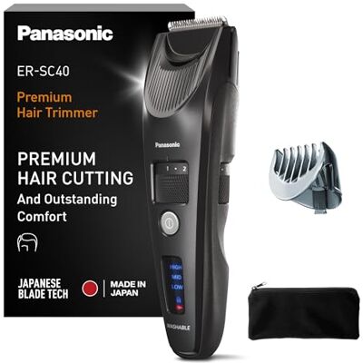 Panasonic ER-SC40K803 Haarschneider für Männer, tragbarer, kabelloser, wasserdichter Trimmer, fortschrittliche Klingen, 20 Längen, 1 Aufsatz, kabellos & kabelgebunden, LED-Batterieanzeige, Schwarz Panasonic ER-SC40K803 Haarschneider für Männer, tragbarer, kabelloser, wasserdichter Trimmer, fortschrittliche Klingen, 20 Längen, 1 Aufsatz, kabellos & kabelgebunden, LED-Batterieanzeige, Schwarz