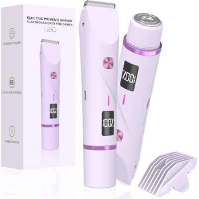 SURFOU Rasierer Damen, 2-in-1 Elektrorasierer für Gesicht und Intimbereich Mit Doppelkopf und Digitalanzeige, USB-C wiederaufladbar, Nass/Trocken, IPX7 wasserdicht für Beine und Bikinizone, Lila SURFOU Rasierer Damen, 2-in-1 Elektrorasierer für Gesicht und Intimbereich Mit Doppelkopf und Digitalanzeige, USB-C wiederaufladbar, Nass/Trocken, IPX7 wasserdicht für Beine und Bikinizone, Lila