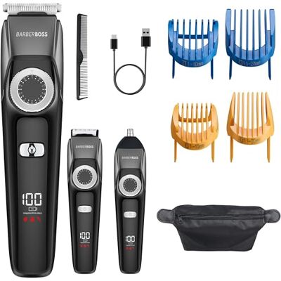 BARBERBOSS Kabelloser Bartschneider für Männer, 3-in-1-Bart, Haar und Nasenschneider, Herren Pflegeset mit Keramikklingen, USB-Ladefunktion und wasserdichtem Design, Herren-Haarschneider BARBERBOSS Kabelloser Bartschneider für Männer, 3-in-1-Bart, Haar und Nasenschneider, Herren Pflegeset mit Keramikklingen, USB-Ladefunktion und wasserdichtem Design, Herren-Haarschneider