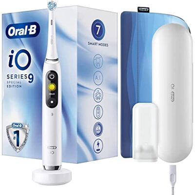 Oral-B iO9 Elektrische Zahnbürste mit wiederaufladbarem Griff, magnetische Technologie von Braun, 1 Ersatz, Farbdisplay, Ladegerät, Magnethülle und Reiseetui, Weiß Oral-B iO9 Elektrische Zahnbürste mit wiederaufladbarem Griff, magnetische Technologie von Braun, 1 Ersatz, Farbdisplay, Ladegerät, Magnethülle und Reiseetui, Weiß