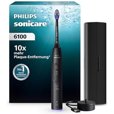 Philips Sonicare Series 6100 Elektrische Zahnbürste – Technologie der nächsten Generation, Drucksensor, 6 Putzeinstellungen, SmarTimer, BrushPacer, 21 Tage Laufzeit, Reiseetui, Schwarz, HX7401/12 Philips Sonicare Series 6100 Elektrische Zahnbürste – Technologie der nächsten Generation, Drucksensor, 6 Putzeinstellungen, SmarTimer, BrushPacer, 21 Tage Laufzeit, Reiseetui, Schwarz, HX7401/12
