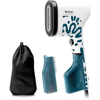 Tefal Pure Pop Home & Travel Dampfbürste, 20 g/Min. Dampfabgabe, in 15 Sek. einsatzbereit, Pad-System, sicheres Dampfglätten, zuhause/unterwegs, 2 Wassertanks, Alpenblau, DT2040E1 Tefal Pure Pop Home & Travel Dampfbürste, 20 g/Min. Dampfabgabe, in 15 Sek. einsatzbereit, Pad-System, sicheres Dampfglätten, zuhause/unterwegs, 2 Wassertanks, Alpenblau, DT2040E1