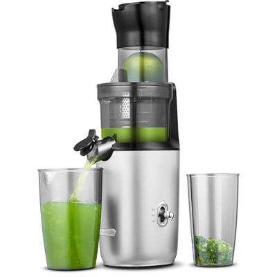 AMZCHEF Ganzfrucht Entsafter 80MM große Öffnung Slow Juicer Entsafter Gemüse und Obst Testsieger mit Verbesserter Schnecke, Doppelschicht Filter, Retro Kippschalter, Leiser Motor Silber AMZCHEF Ganzfrucht Entsafter 80MM große Öffnung Slow Juicer Entsafter Gemüse und Obst Testsieger mit Verbesserter Schnecke, Doppelschicht Filter, Retro Kippschalter, Leiser Motor Silber