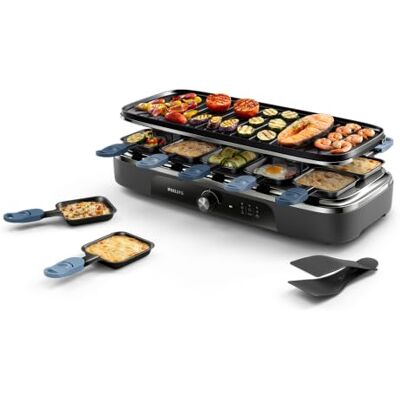 Philips Raclette Grill 2-in-1 5000 Series, Temperature Control, 1500W Grill und Raclette ideal für 10 Personen, große Grillfläche, 10 Pfännchen, Antihaftbeschichtung, PFAS-frei (HD6421/85) Philips Raclette Grill 2-in-1 5000 Series, Temperature Control, 1500W Grill und Raclette ideal für 10 Personen, große Grillfläche, 10 Pfännchen, Antihaftbeschichtung, PFAS-frei (HD6421/85)