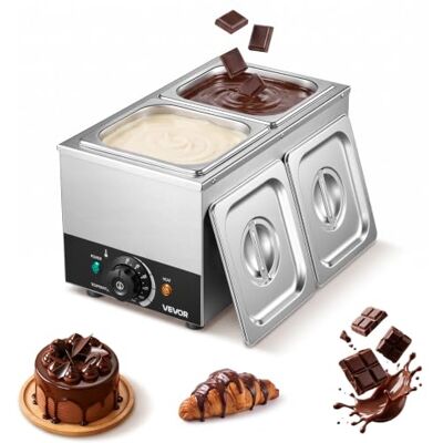 VEVOR Schokoladenschmelzmaschine 2 Abnehmbare Behälter Edelstahl 800 W für Bäckereien, Konditoreien und Restaurants, mit Temperaturregelung 30–85 ℃, Trockenlaufschutz, Schokoladentempiermaschine VEVOR Schokoladenschmelzmaschine 2 Abnehmbare Behälter Edelstahl 800 W für Bäckereien, Konditoreien und Restaurants, mit Temperaturregelung 30–85 ℃, Trockenlaufschutz, Schokoladentempiermaschine