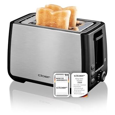 Cloer 3569 Toaster für 2 XXL-Toastscheiben, mit integriertem Brötchenaufsatz, stufenlosem Bräunungsgrad, Toast-Check-, Auftau- & Wiederaufwärmfunktion und Nachhebevorrichtung, 1000 W Cloer 3569 Toaster für 2 XXL-Toastscheiben, mit integriertem Brötchenaufsatz, stufenlosem Bräunungsgrad, Toast-Check-, Auftau- & Wiederaufwärmfunktion und Nachhebevorrichtung, 1000 W