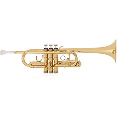 Gear4Music Coppergate-C-Trompete von Drei Edelstahl-Pistonventile, Präzise Intonation, Gehämmerter Schallbecher aus Gelbem Messing, Neusilberzüge Gear4Music Coppergate-C-Trompete von Drei Edelstahl-Pistonventile, Präzise Intonation, Gehämmerter Schallbecher aus Gelbem Messing, Neusilberzüge