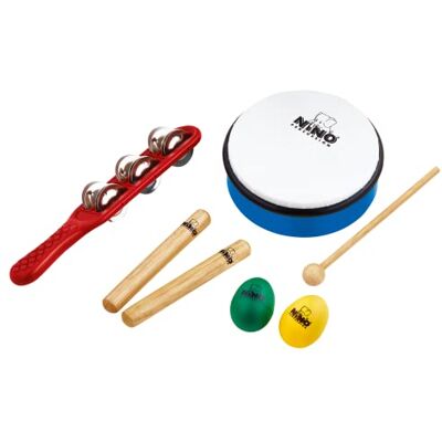 Nino Percussion NINOSET3 Sortiment Set (7-teilig) für Kindergärten, Krippen, Schulen/Musiktherapie inkl. Jingle Stick, Wooden Claves, Egg Shaker, ABS Hand Drum Nino Percussion NINOSET3 Sortiment Set (7-teilig) für Kindergärten, Krippen, Schulen/Musiktherapie inkl. Jingle Stick, Wooden Claves, Egg Shaker, ABS Hand Drum