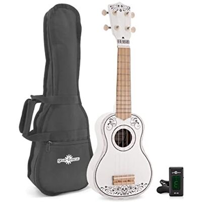 Gear4Music Ukulele Starter-Kit für Kinder-Anfänger Day of the Dead Weiße Sopran-Ukulele mit Day-of-the-Dead-Grafik, Weiche Nylonsaiten für Junge Anfänger, Gigbag Inklusive Gear4Music Ukulele Starter-Kit für Kinder-Anfänger Day of the Dead Weiße Sopran-Ukulele mit Day-of-the-Dead-Grafik, Weiche Nylonsaiten für Junge Anfänger, Gigbag Inklusive