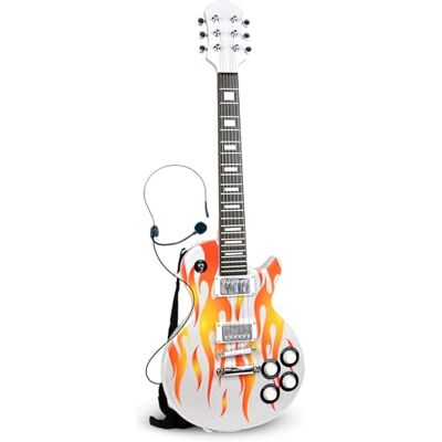 Bontempi Elektronische Rockgitarre Kabellos mit Metallsaiten, 8 Vorab Aufgenommene Lieder, Headset-Mikrofon, Schultergurt, Automatische Abschaltung 690mm Bontempi Elektronische Rockgitarre Kabellos mit Metallsaiten, 8 Vorab Aufgenommene Lieder, Headset-Mikrofon, Schultergurt, Automatische Abschaltung 690mm