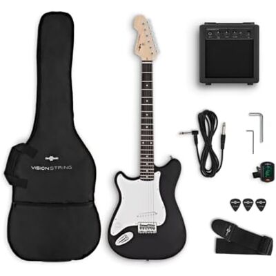 Gear4Music VISIONSTRING E-Gitarre 3/4 Linkshänder mit Verstärker, für Kinder Für Kinder und Anfänger, C-Shape-Hals, Dual-Cutaway, inkl. 10W-Verstärker, Gigbag, Gurt und Plektren Gear4Music VISIONSTRING E-Gitarre 3/4 Linkshänder mit Verstärker, für Kinder Für Kinder und Anfänger, C-Shape-Hals, Dual-Cutaway, inkl. 10W-Verstärker, Gigbag, Gurt und Plektren