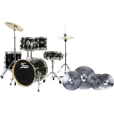 Fame Maple Standard Jungle Set, Schlagzeug in Schwarz, inklusive Cymbal Set mit 20 Zoll Ride, 16 Zoll Crash, 14 Zoll HiHat, Drum-Set und Cymbals Set Fame Maple Standard Jungle Set, Schlagzeug in Schwarz, inklusive Cymbal Set mit 20 Zoll Ride, 16 Zoll Crash, 14 Zoll HiHat, Drum-Set und Cymbals Set