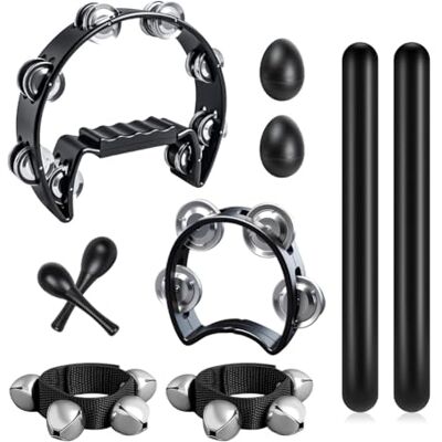 Buhdjfnke Rhythm Stick Set 10 Stück Halbmond-Tamburine, Glocken, Handglocken, Eier-Shaker, Sandhämmer, Musikinstrumentenzubehör Buhdjfnke Rhythm Stick Set 10 Stück Halbmond-Tamburine, Glocken, Handglocken, Eier-Shaker, Sandhämmer, Musikinstrumentenzubehör