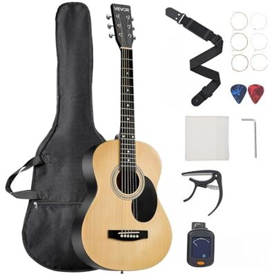 VEVOR Dreadnought Akustik Gitarre, 990,6 mm, Akustische Gitarre Set mit Gigbag, Stimmgerät, Gurt, Stahlsaiten, Plektren, Kapodaster, Palisandergriffbrett, für Anfänger und Erwachsene, Natur VEVOR Dreadnought Akustik Gitarre, 990,6 mm, Akustische Gitarre Set mit Gigbag, Stimmgerät, Gurt, Stahlsaiten, Plektren, Kapodaster, Palisandergriffbrett, für Anfänger und Erwachsene, Natur