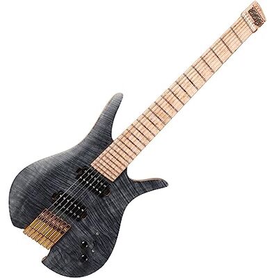 TSTS 7-saitige, Kopflose Elektrische Reisegitarre Mit Fächerbund. Eschenholz Mit Geflammtem Ahornfurnier Ultraleichte Reisegitarre TSTS 7-saitige, Kopflose Elektrische Reisegitarre Mit Fächerbund. Eschenholz Mit Geflammtem Ahornfurnier Ultraleichte Reisegitarre