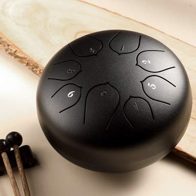 YUEKO Mini 8-Tone Stahl Zungentrommel 6 Zoll Zungentrommel C Key Lotus Hand Pan Drum mit Drum Mallets Tragetasche Percussion (schwarz) YUEKO Mini 8-Tone Stahl Zungentrommel 6 Zoll Zungentrommel C Key Lotus Hand Pan Drum mit Drum Mallets Tragetasche Percussion (schwarz)
